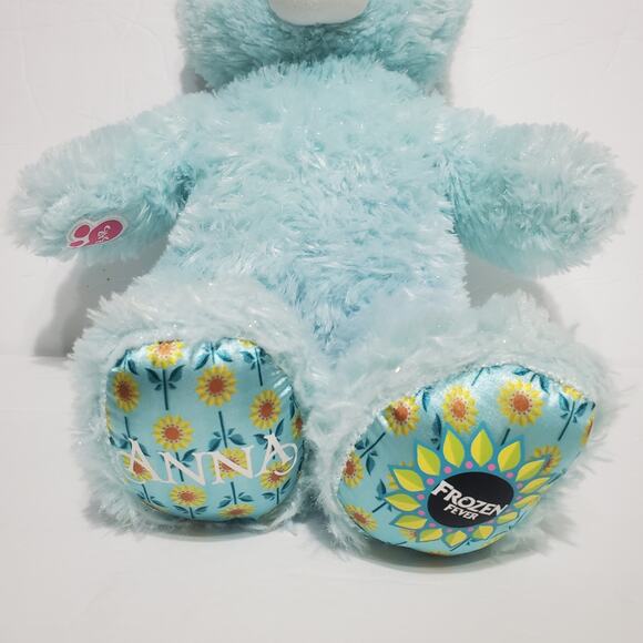 Build a Bear Workshop BABW Frozen Fever Anna Blue Sparkly Teddy Bear Plush Dress - Picture 2 of 11